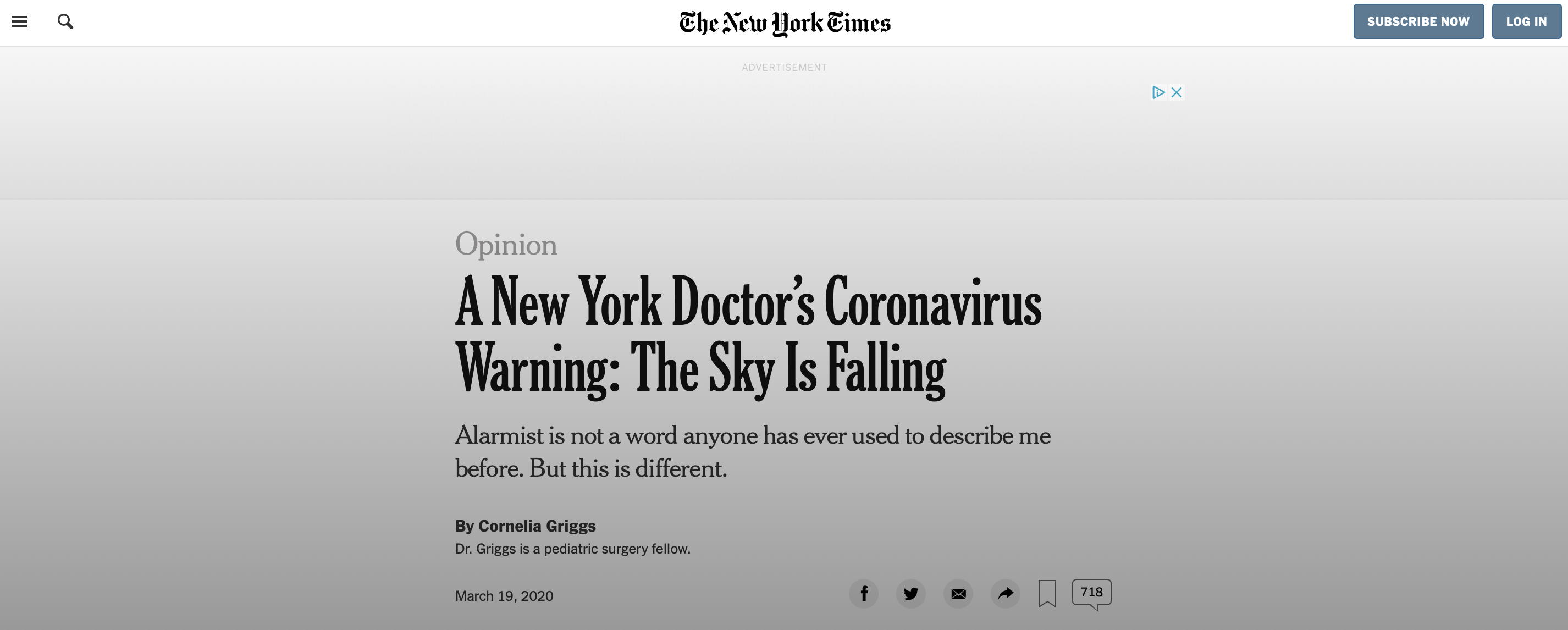 New York Times: The Sky is Falling: The calm, reasoned reporting of The New York Times: The Sky is Falling.; media frenzy; New York Times; COVID-19; Coronavirus, Chinese virus, Wuhan virus, WuFlu