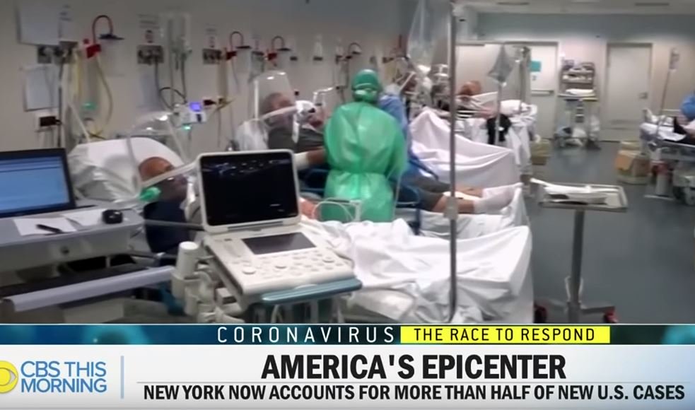 Italian Hospital on CBS News: CBS News used footage of an Italian Hospital over a news report about American hospitals.; CBS News; COVID-19; Coronavirus, Chinese virus, Wuhan virus, WuFlu