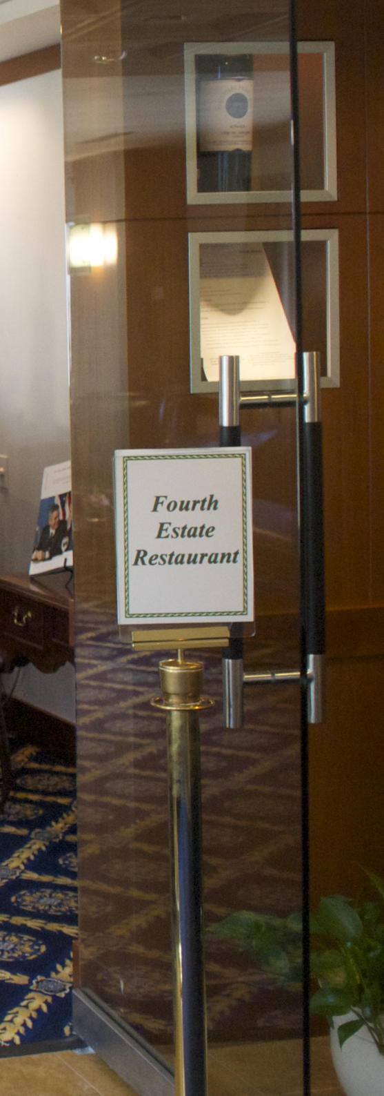 Fourth Estate Restaurant: Sign outside the Fourth Estate Restaurant at the National Press Club in Washington, DC.; restaurants; National Press Club