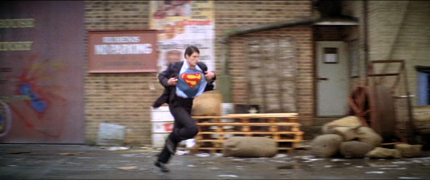 Changing to Superman: Clark Kent changes to Superman on the run.; Superman