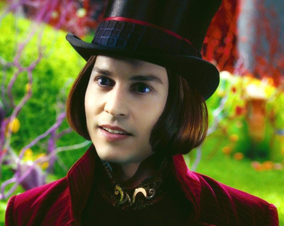 Willy Wonka: Johnny Depp as Willy Wonka, with a particularly gullible look on his face.; chocolate; cocoa; Johnny Depp