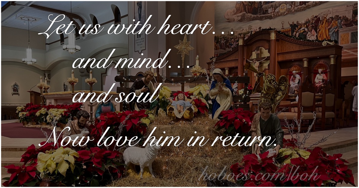 Let us love him: Let us with heart and mind and soul/now love him in return.; Jesus; saviour; Hymns