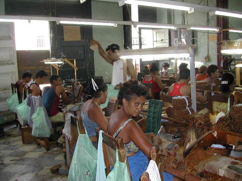 Cuban cigar factory: “People at work in a cigar factory in Trinidad, Cuba.”; Cuba; cigars; factories