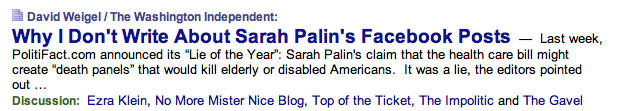 David Weigel not writing about Palin