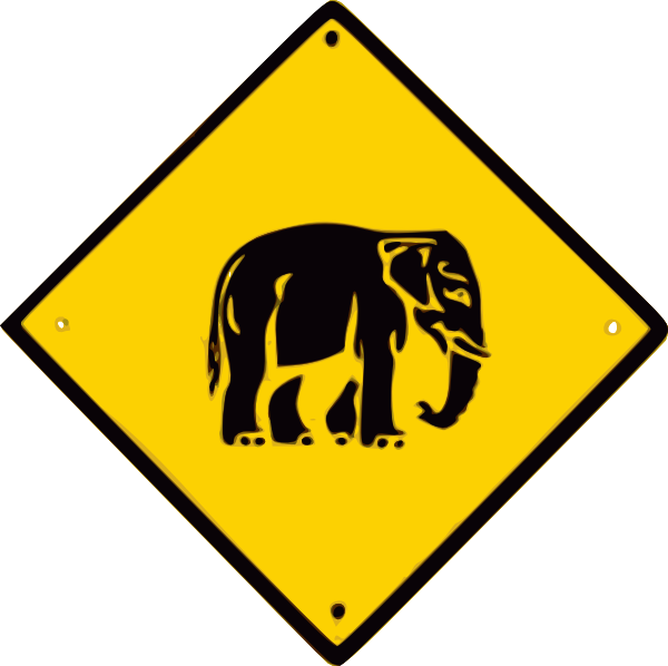 Elephant warning: Elephant crossing sign.; elephants; sign