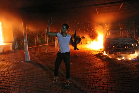 Terrorists celebrate torching Ambassador’s car: Ambassador Christopher Stevens car torched, dragged through streets.; Al Qaeda; Benghazi
