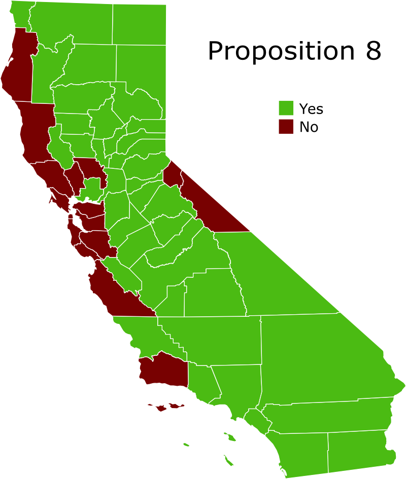 California Proposition 8 county results: Results, by county, for California’s Proposition 8 in 2008.; California; gay marriage; same-sex marriage