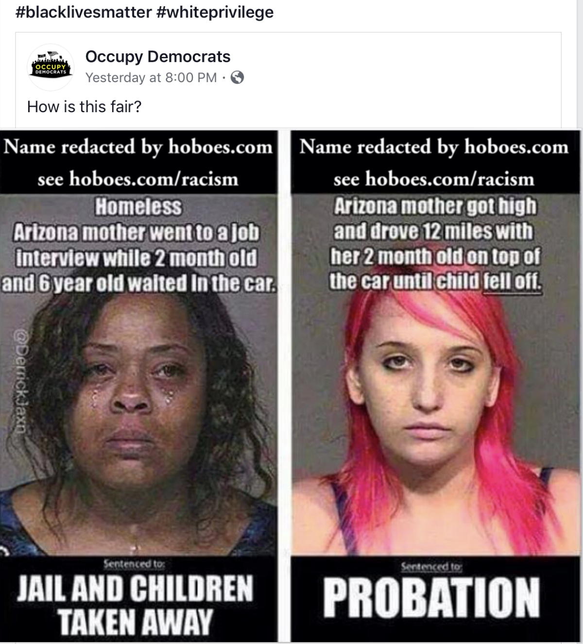 Is this fair? Occupy Democrats white privilege meme