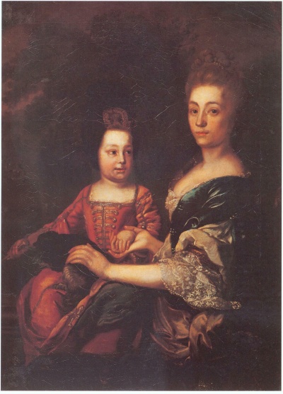 Ivan VI of Russia with nanny: “Portrait of the Tsar of Russia Ivan VI Antonovich (1740-1764) with lady-in-waiting Julia von Mengden.”; Russia