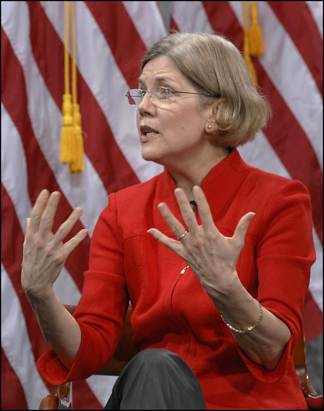 Elizabeth Warren: “Elizabeth Warren speaking at March 29, 2010, at the Women in Finance symposium. Warren was part of a five-woman panel discussion.”; Elizabeth Warren