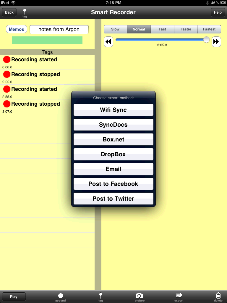 Smart Recorder: Options for sharing Smart Recorder recordings.; audio; iPad