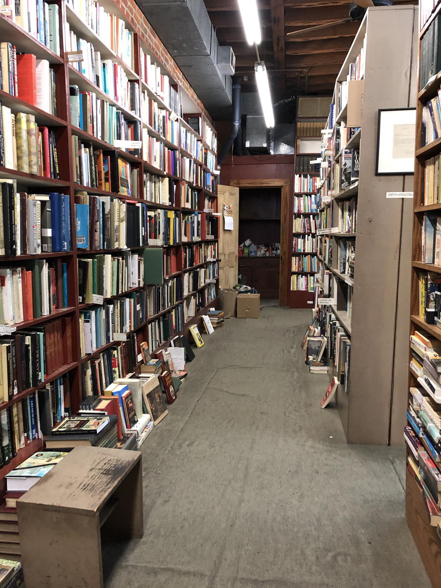 Beckham’s Bookshop shelves: The second floor shelves of Beckham’s Bookshop in New Orleans.; books; New Orleans; bookstores
