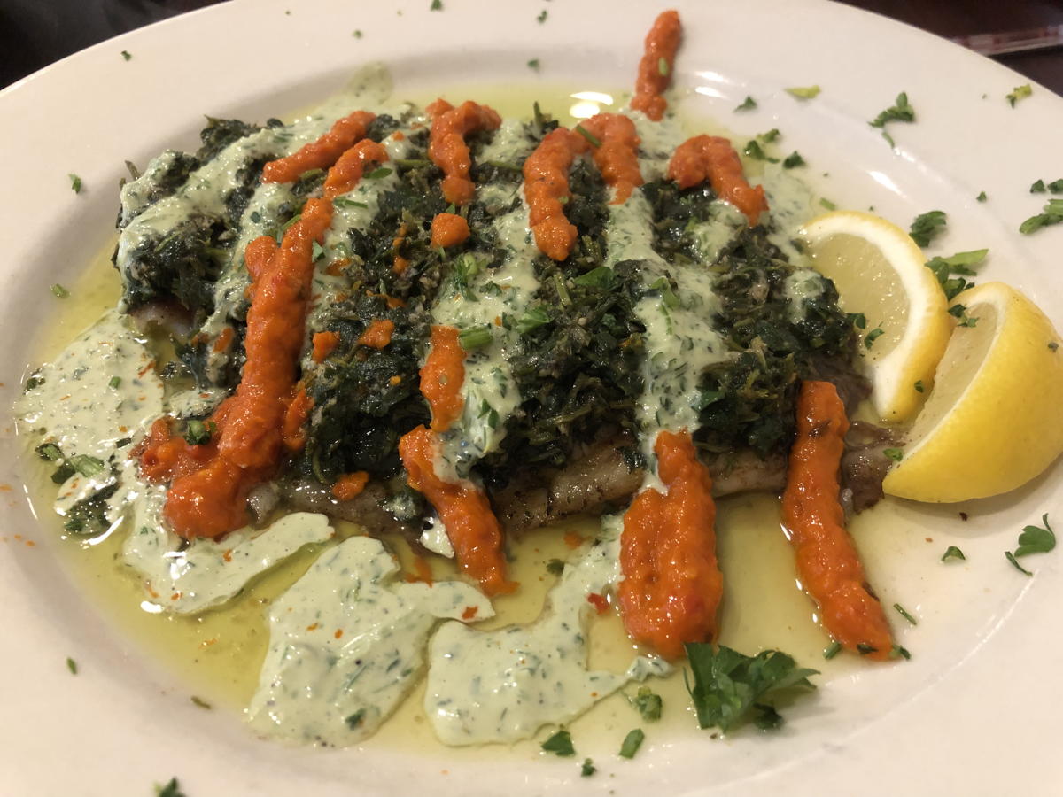Lebanese fish: Lebanese fish at Athena’s Greek and Lebanese Grill in Shreveport, Louisiana.; restaurants; fish; Shreveport