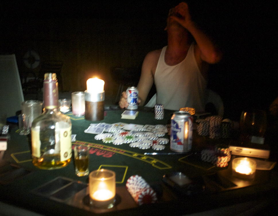 Rebel Yell Poker: No phones, no lights, no motorcars? Time for a little Texas Hold ’Em and whiskey.; San Diego; game; whiskey; whisky, bourbon, scotch