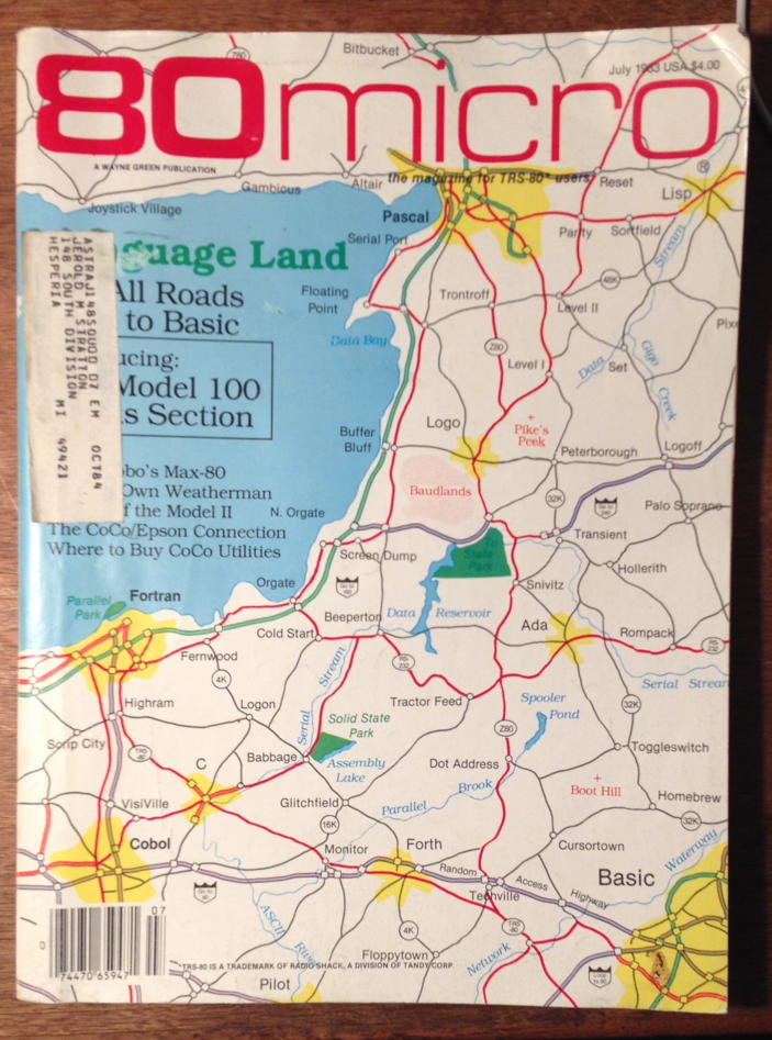 80-Micro July 1983 cover: The map-like cover from the July 1983 80micro.; TRS-80; 80 microcomputing; 80-Micro