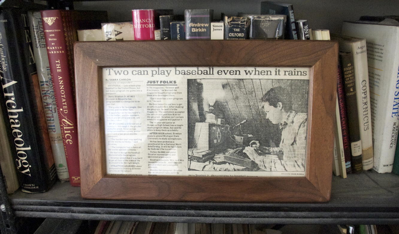 Two can play baseball even when it rains: In 1980 or 1981, I was one of about two people in our town with a computer. When I wrote a computer program and sold it to a computer magazine, it made the paper in the much larger town of Muskegon.; Jerry Stratton; eighties; TRS-80