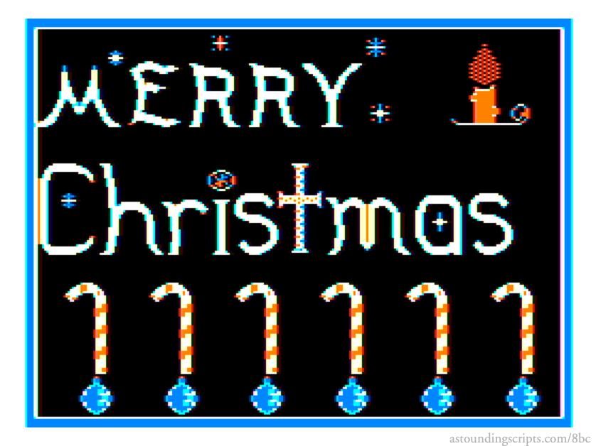 John Mosley’s Merry Christmas: “Merry Christmas!” from John Mosley in the December 1987 issue of The Rainbow.; graphics; Christmas; Color Computer; CoCo, TRS-80 Color Computer