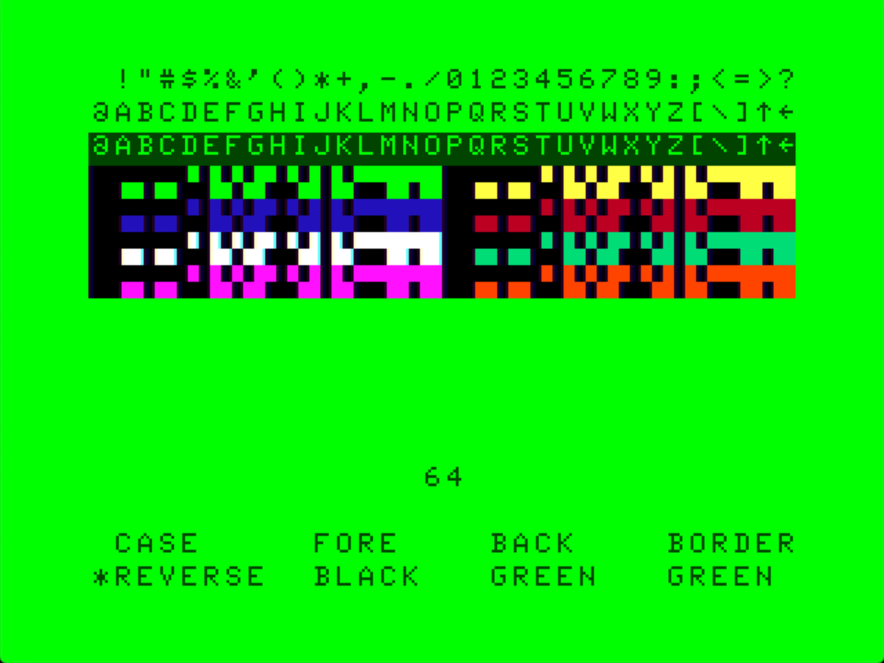 Color Computer 2 Reverse video: Character set with reverse video on the Tandy Color Computer 2.; fonts; Color Computer; CoCo, TRS-80 Color Computer