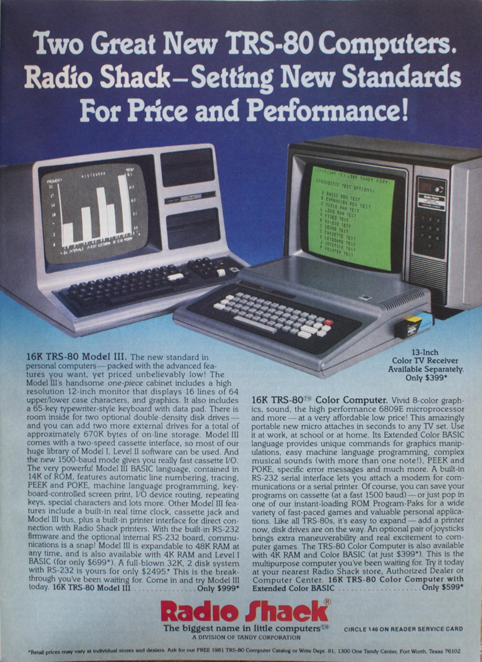 TRS-80 Model III and Color Computer ad