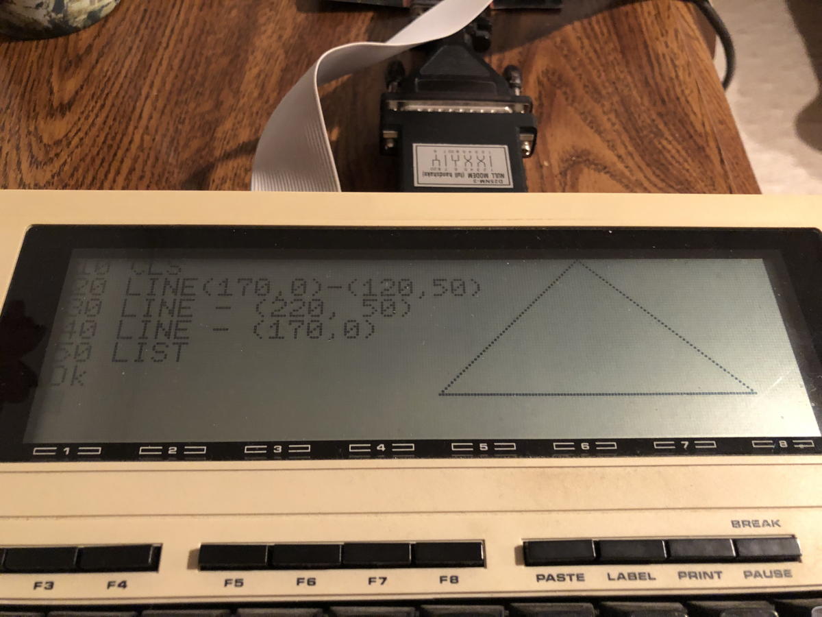 Model 100 Triangle: Creating a triangle in BASIC on the Model 100, using the LINE commands.; BASIC; Beginners All-purpose Symbolic Instruction Code; TRS-80 Model 100