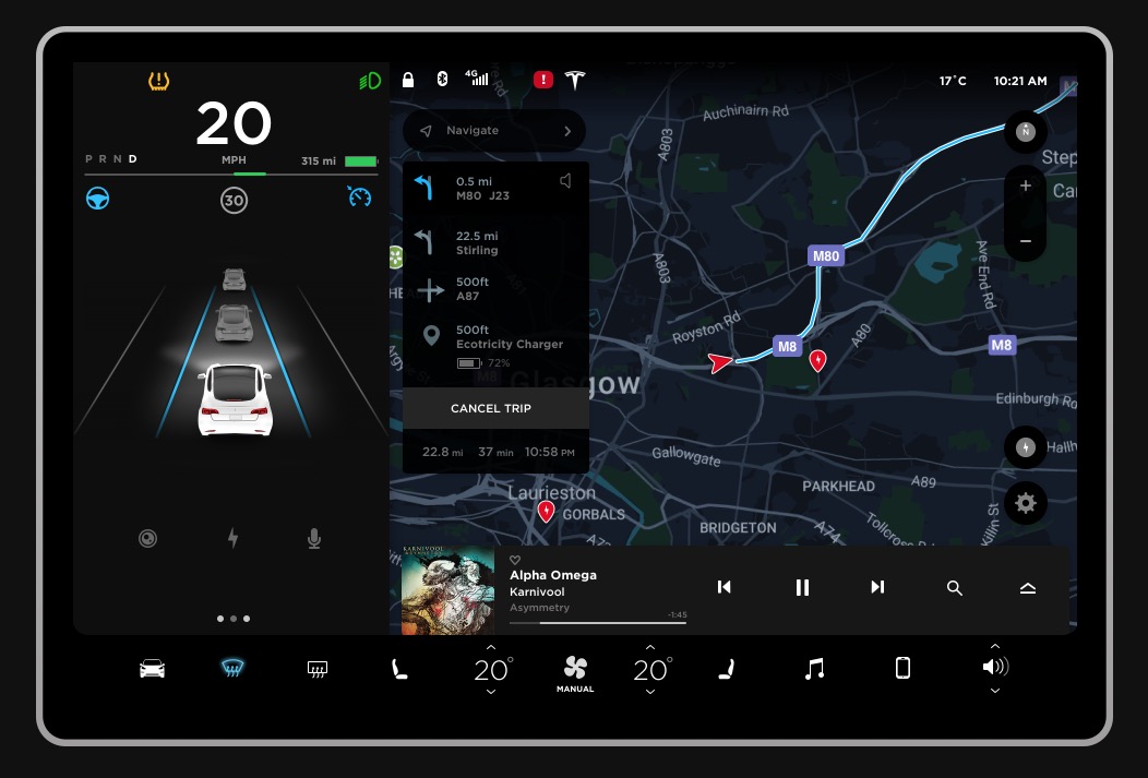 Tesla Model 3 interface: Interface and navigation mock-up for the Tesla Model 3.; GUI; Tesla Motors