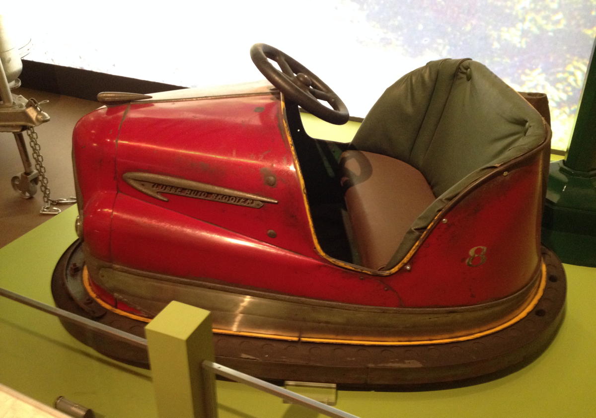 Red bumper car: Bumper car at St. Louis Museum of History.; St. Louis; amusement parks