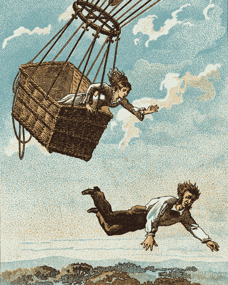 Early Flight: Mort de Harris, Paris, 1824: “Mort de Harris (1824)”, a man falling out of a balloon.; falling; balloons