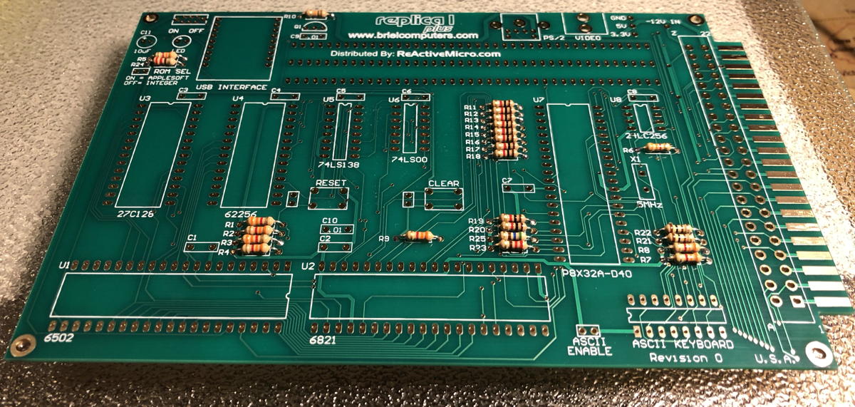 Replica 1 first step: resistors: The Replica 1 Plus board with resistors added.; Replica 1