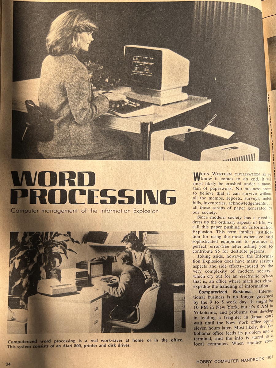 HCH Word Processing: “Computer management of the Information Explosion”, from the 1981 edition of Hobby Computer Handbook.; word processors; computer history; Hobby Computer Handbook