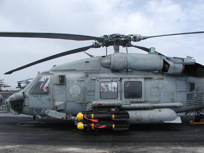 Navy helicopter with hellfire missiles: “US Navy, HS-2 Squadron.”; helicopters; missiles