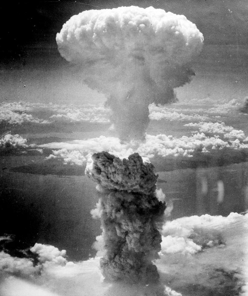 Nagasaki mushroom cloud: “Atomic bombing of Nagasaki on August 9, 1945.” Nuclear explosion over Japan.; atomic bomb; nuclear war; Japan