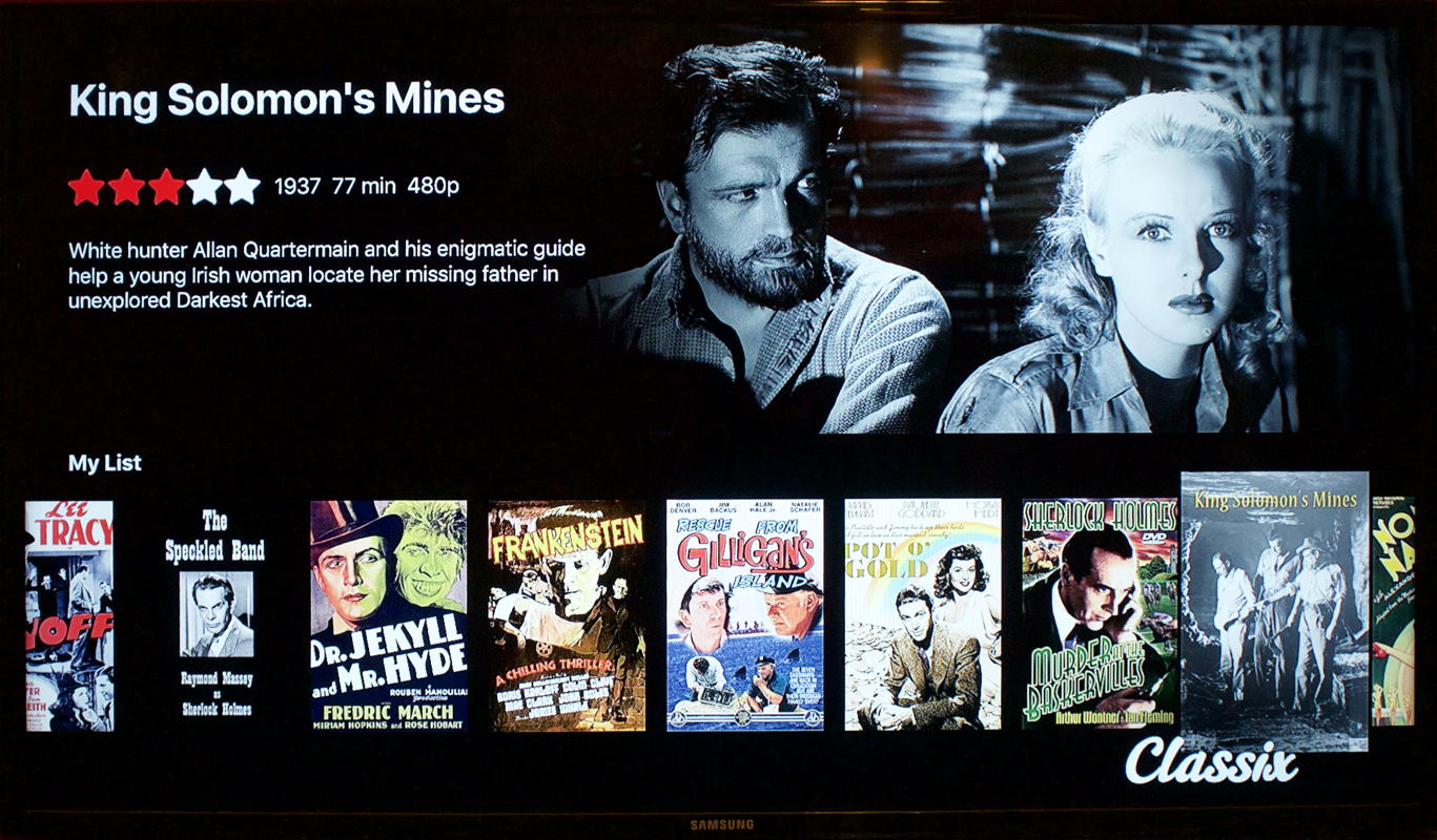 Classix (King Solomon’s Mines): My List on the Classix Apple TV app, highlighting King Solomon’s Mines.; Apple TV; streaming movies